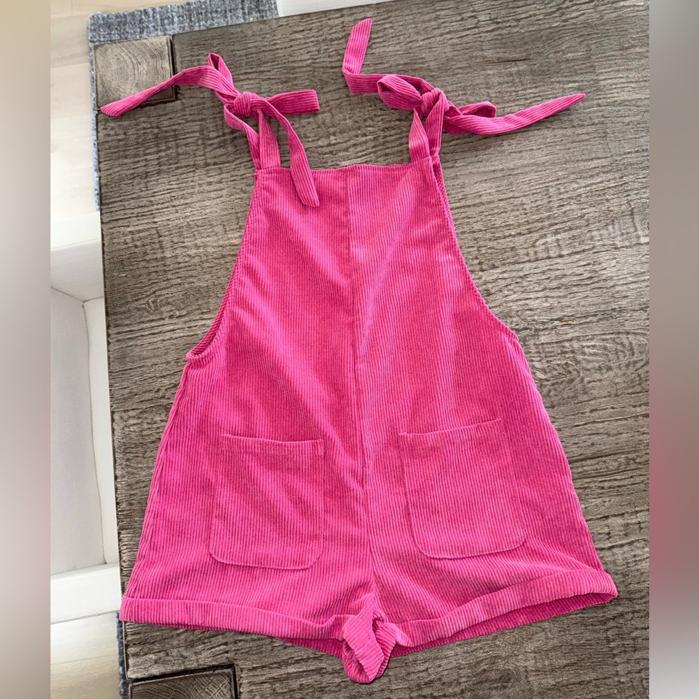 SHEIN corduroy romper tie shoulder size small * hot pink*